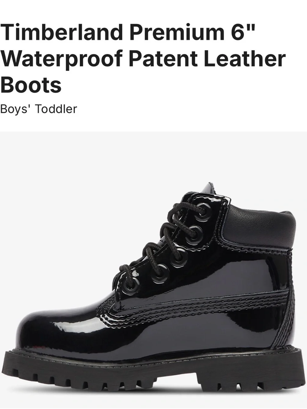 Timberland Kids Black Patent Leather Lace-Up Boots